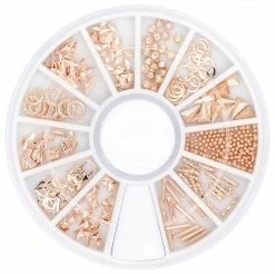 1688 - MeiCaiLin Rose Gold Nail Art Studs Wheel / 12 Decors