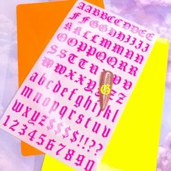 Whats Up Nails Summer Nails Vinyl Sticker / Blackletter Alphabet / Neon Trio